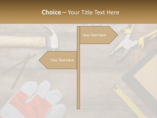A Wooden Table Topped With Tools And Paper PowerPoint Template
