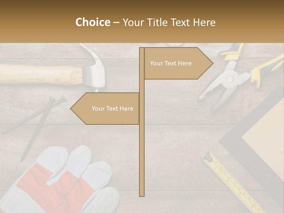 A Wooden Table Topped With Tools And Paper PowerPoint Template