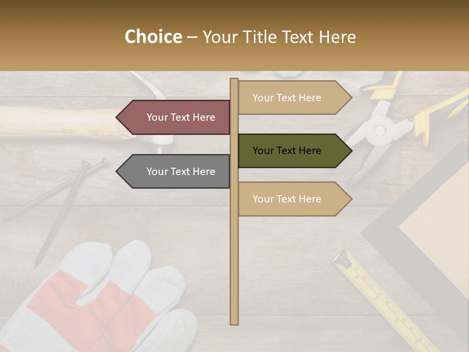 A Wooden Table Topped With Tools And Paper PowerPoint Template
