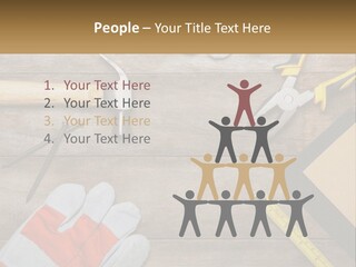 A Wooden Table Topped With Tools And Paper PowerPoint Template
