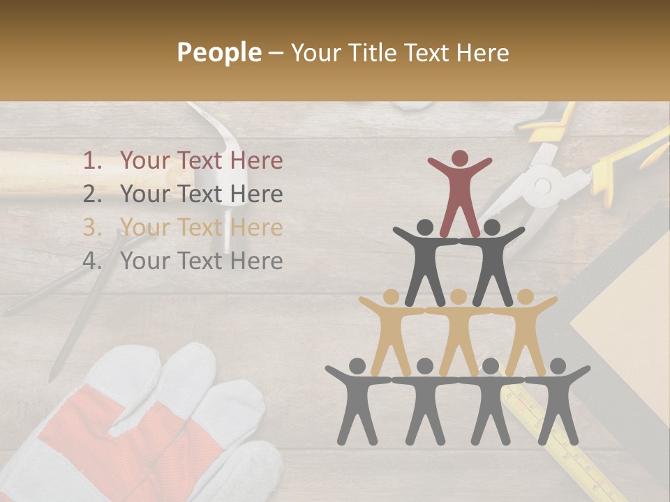 A Wooden Table Topped With Tools And Paper PowerPoint Template