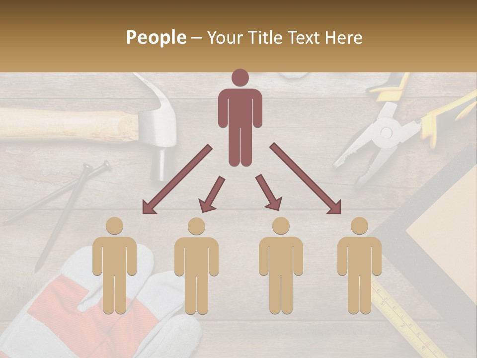 A Wooden Table Topped With Tools And Paper PowerPoint Template