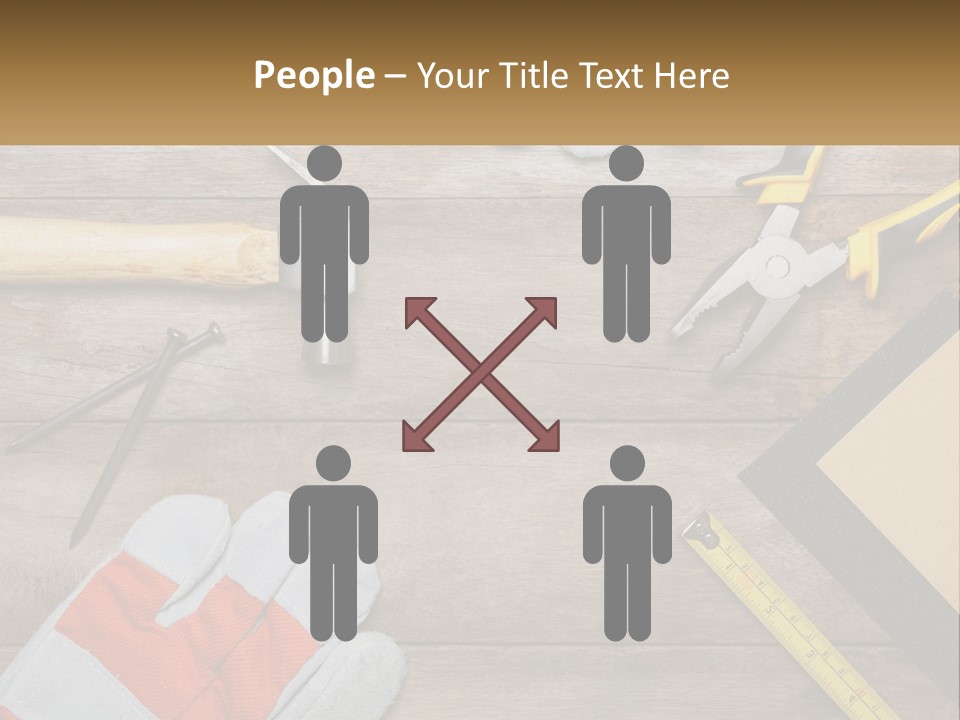 A Wooden Table Topped With Tools And Paper PowerPoint Template