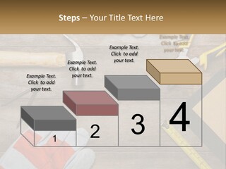 A Wooden Table Topped With Tools And Paper PowerPoint Template