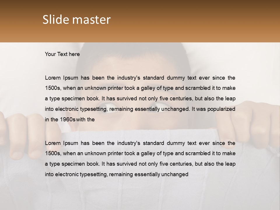 A Boy Peeking Over A Pillow With His Eyes Wide Open PowerPoint Template