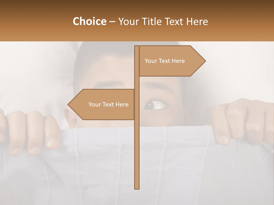 A Boy Peeking Over A Pillow With His Eyes Wide Open PowerPoint Template