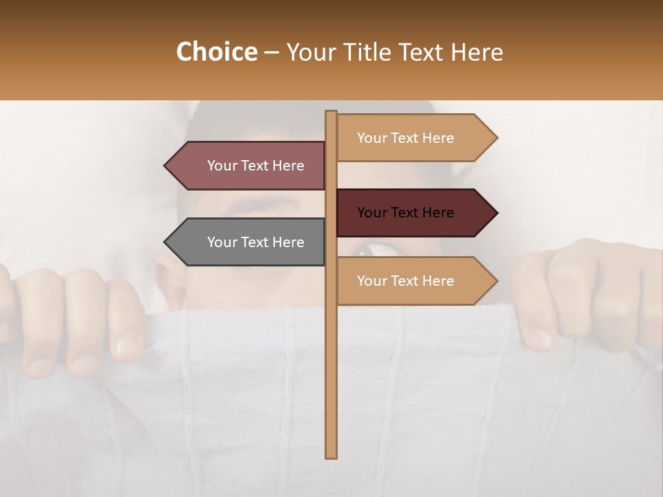 A Boy Peeking Over A Pillow With His Eyes Wide Open PowerPoint Template