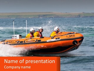 A Group Of People In An Inflatable Boat In The Water PowerPoint Template