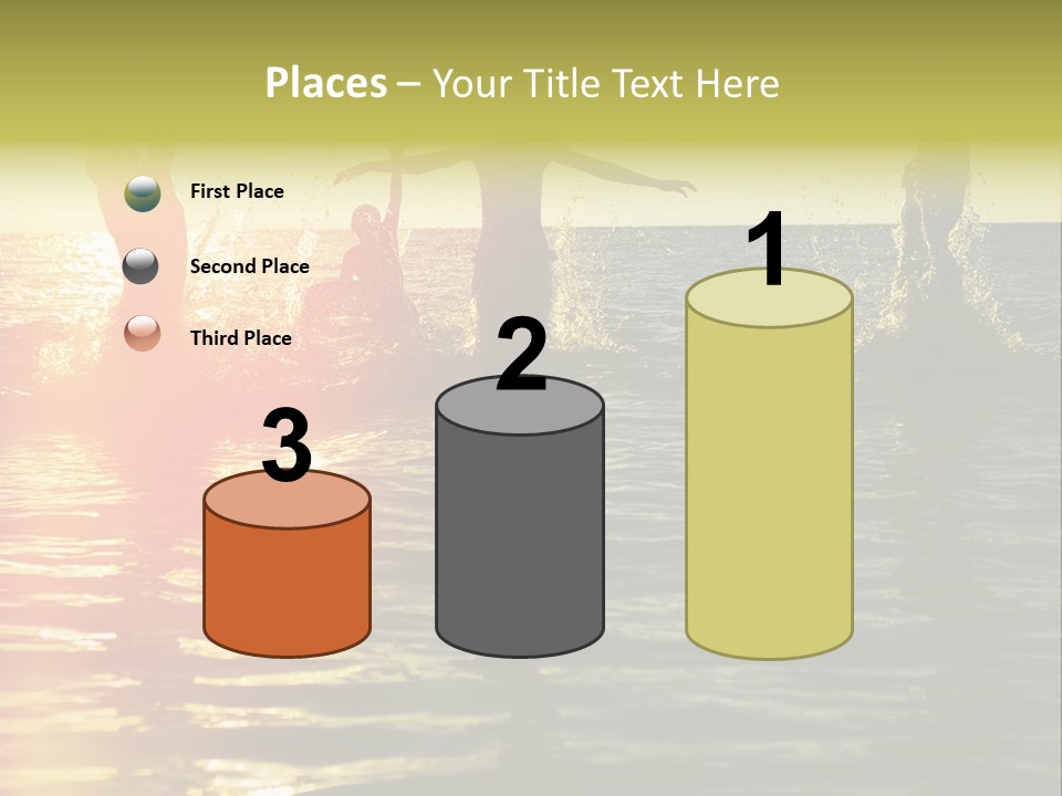 A Group Of People Splashing In The Water At Sunset PowerPoint Template