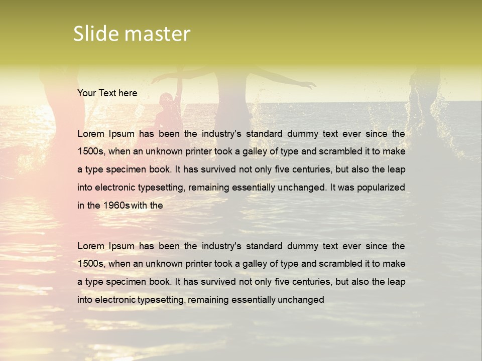 A Group Of People Splashing In The Water At Sunset PowerPoint Template