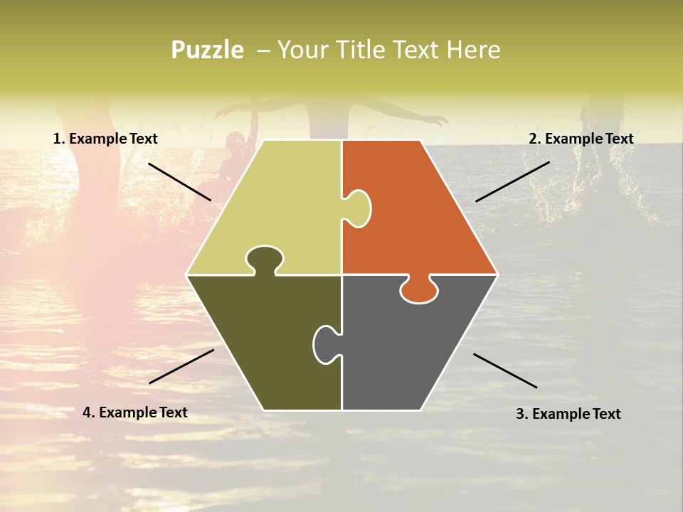 A Group Of People Splashing In The Water At Sunset PowerPoint Template