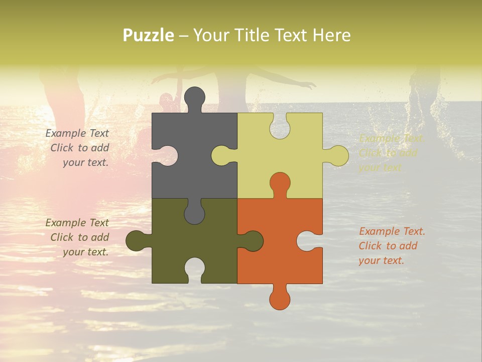 A Group Of People Splashing In The Water At Sunset PowerPoint Template
