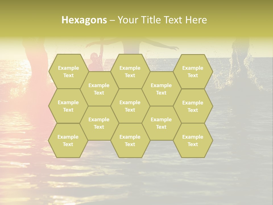 A Group Of People Splashing In The Water At Sunset PowerPoint Template