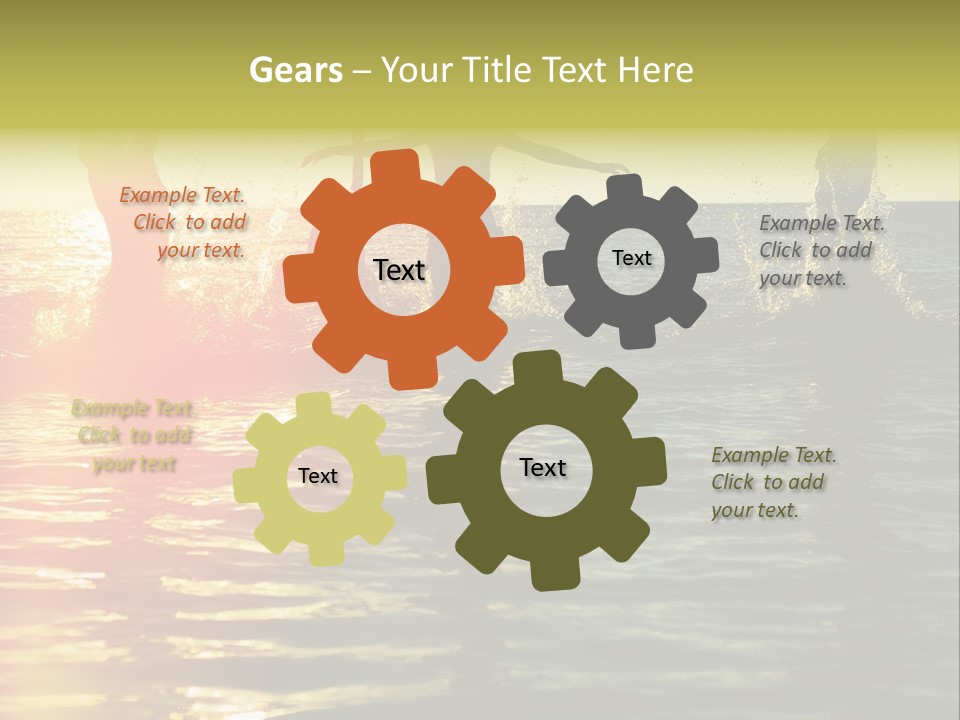 A Group Of People Splashing In The Water At Sunset PowerPoint Template