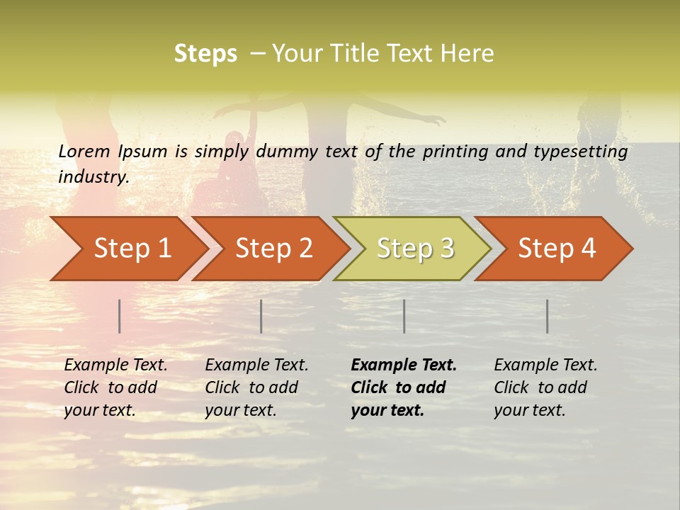 A Group Of People Splashing In The Water At Sunset PowerPoint Template