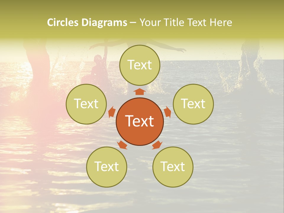 A Group Of People Splashing In The Water At Sunset PowerPoint Template