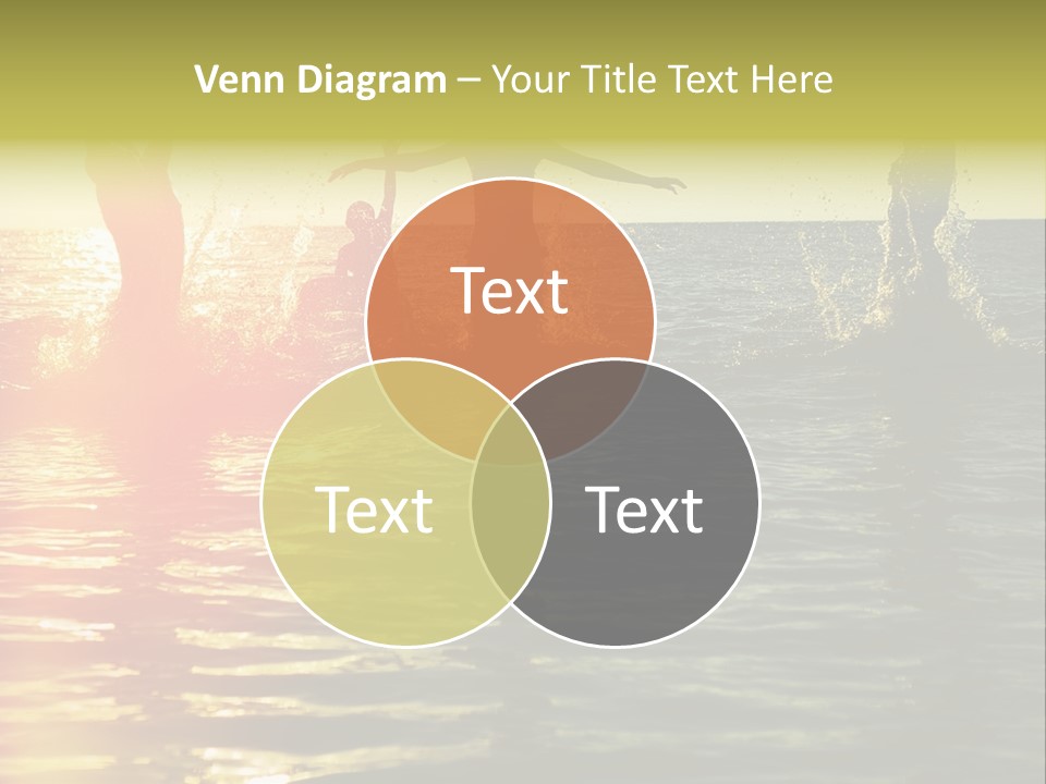 A Group Of People Splashing In The Water At Sunset PowerPoint Template
