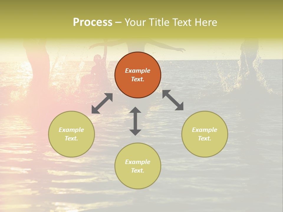 A Group Of People Splashing In The Water At Sunset PowerPoint Template