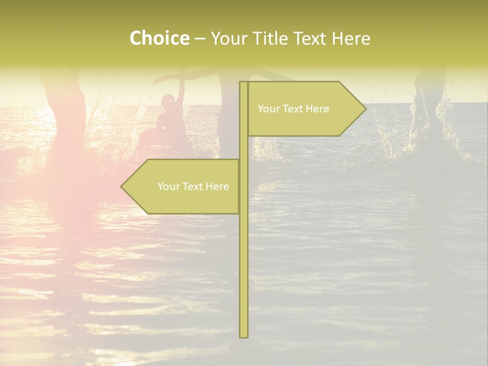 A Group Of People Splashing In The Water At Sunset PowerPoint Template