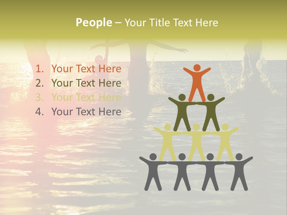 A Group Of People Splashing In The Water At Sunset PowerPoint Template