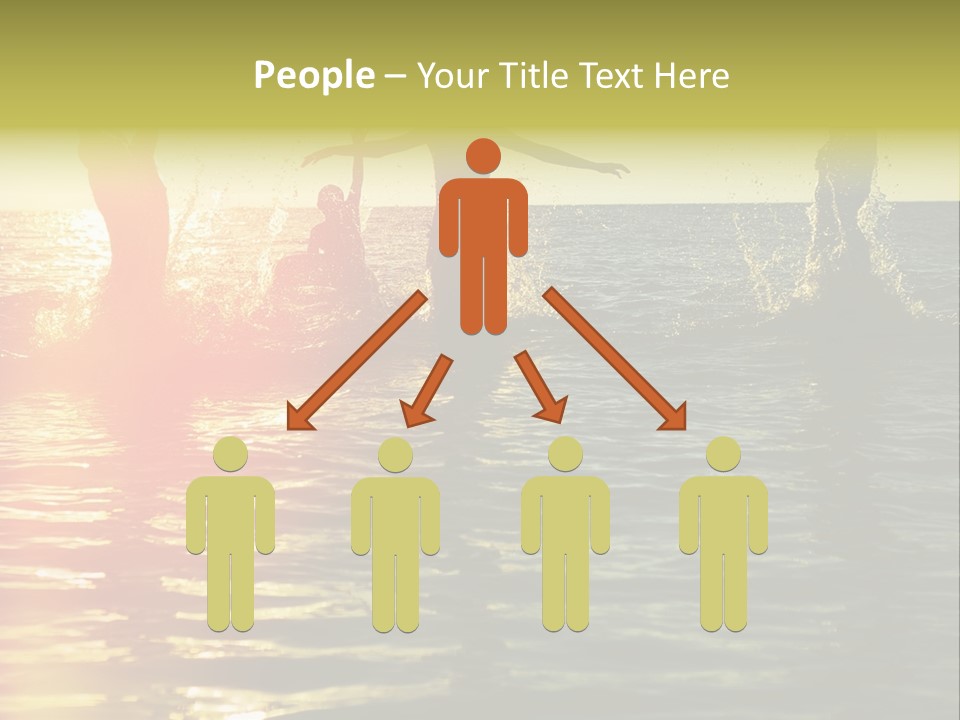 A Group Of People Splashing In The Water At Sunset PowerPoint Template