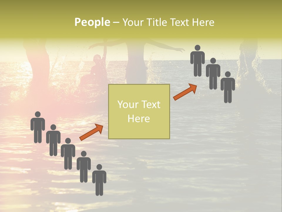 A Group Of People Splashing In The Water At Sunset PowerPoint Template