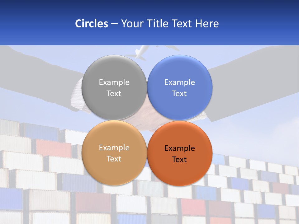 Two People Shaking Hands In Front Of A Wall Of Shipping Containers PowerPoint Template