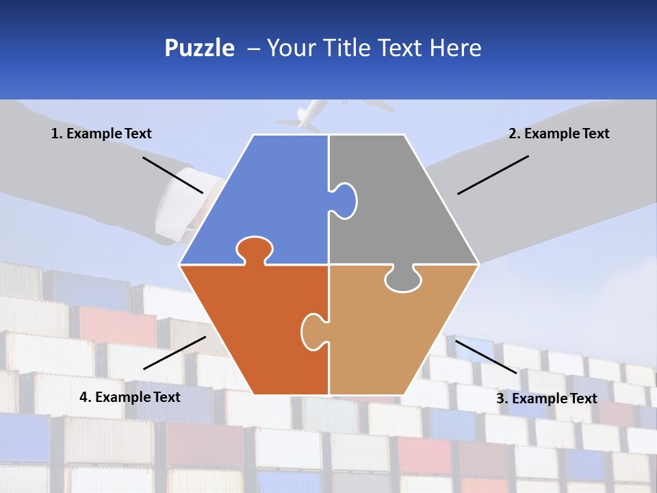 Two People Shaking Hands In Front Of A Wall Of Shipping Containers PowerPoint Template