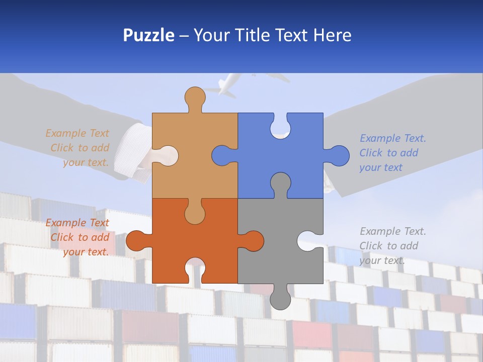 Two People Shaking Hands In Front Of A Wall Of Shipping Containers PowerPoint Template