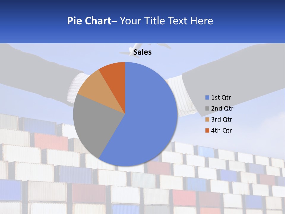 Two People Shaking Hands In Front Of A Wall Of Shipping Containers PowerPoint Template
