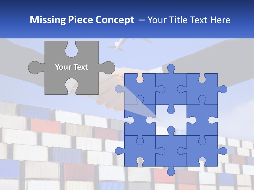 Two People Shaking Hands In Front Of A Wall Of Shipping Containers PowerPoint Template