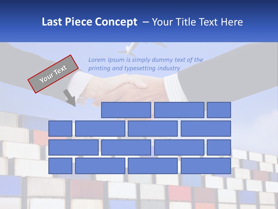 Two People Shaking Hands In Front Of A Wall Of Shipping Containers PowerPoint Template