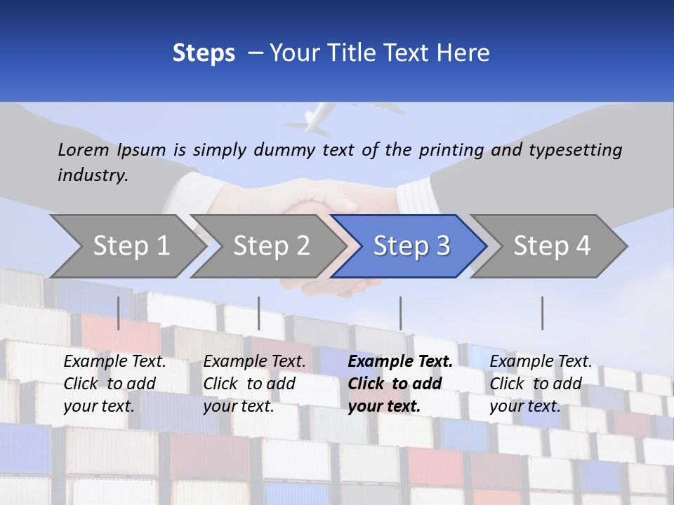 Two People Shaking Hands In Front Of A Wall Of Shipping Containers PowerPoint Template
