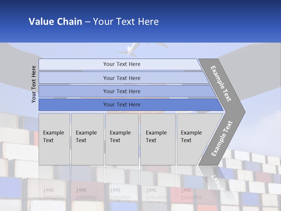 Two People Shaking Hands In Front Of A Wall Of Shipping Containers PowerPoint Template