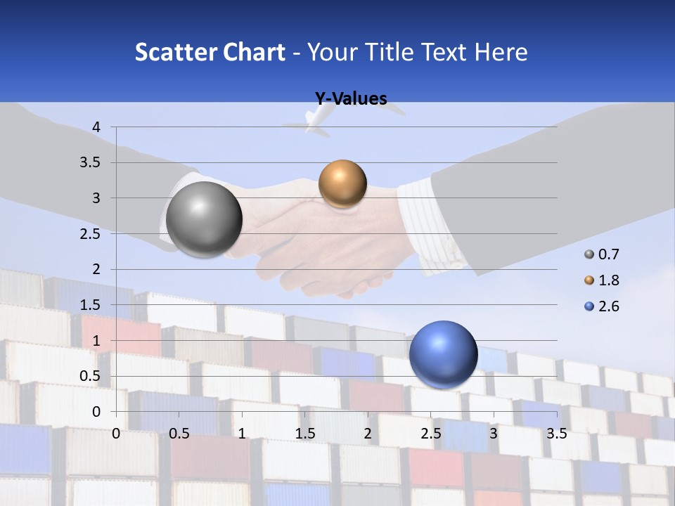 Two People Shaking Hands In Front Of A Wall Of Shipping Containers PowerPoint Template