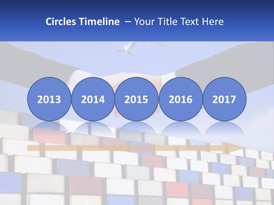 Two People Shaking Hands In Front Of A Wall Of Shipping Containers PowerPoint Template