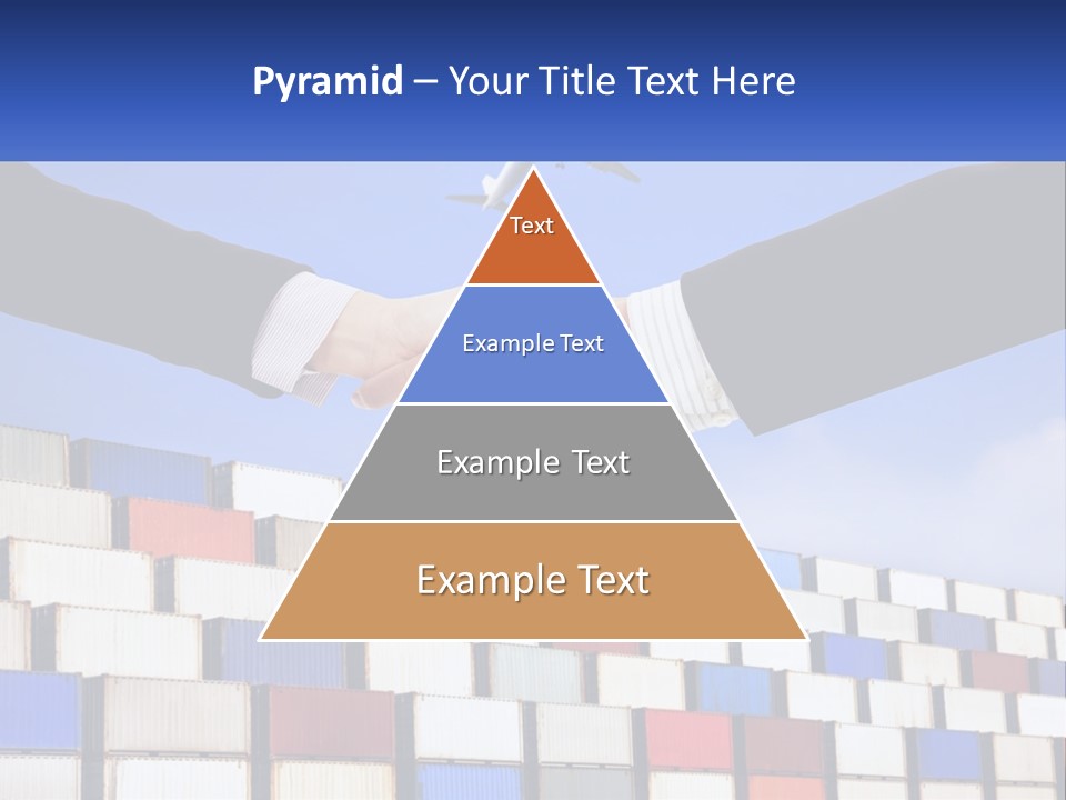 Two People Shaking Hands In Front Of A Wall Of Shipping Containers PowerPoint Template