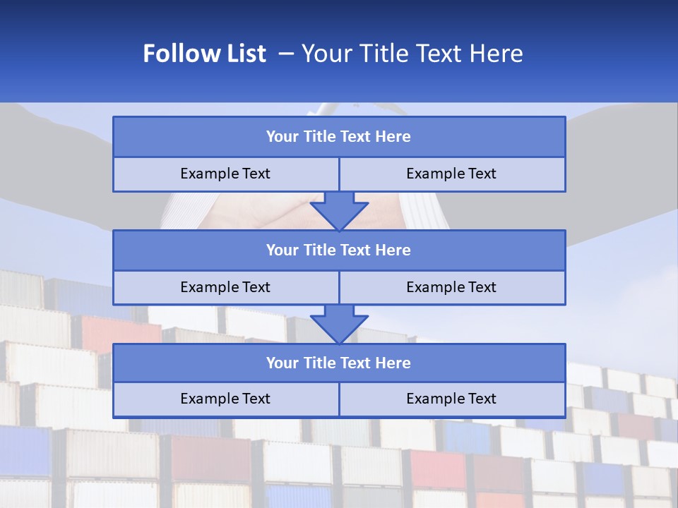 Two People Shaking Hands In Front Of A Wall Of Shipping Containers PowerPoint Template