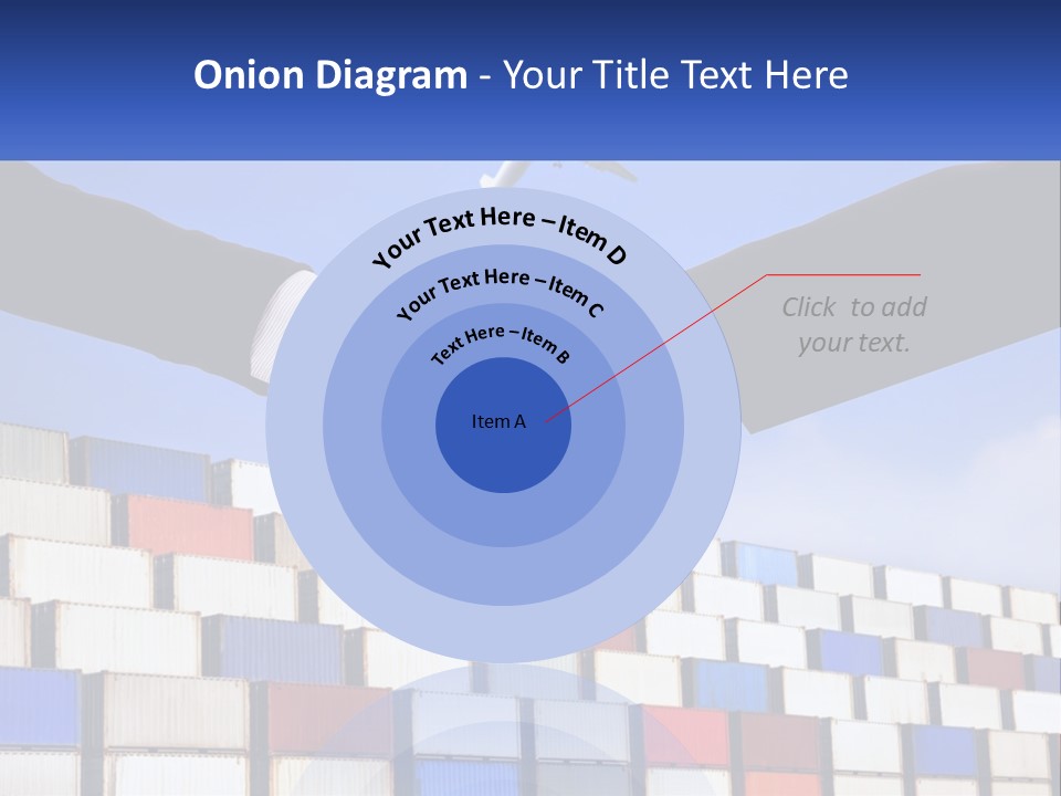 Two People Shaking Hands In Front Of A Wall Of Shipping Containers PowerPoint Template