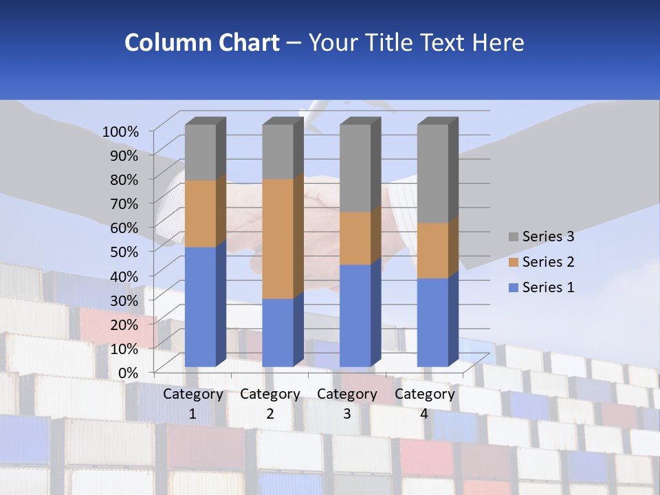 Two People Shaking Hands In Front Of A Wall Of Shipping Containers PowerPoint Template