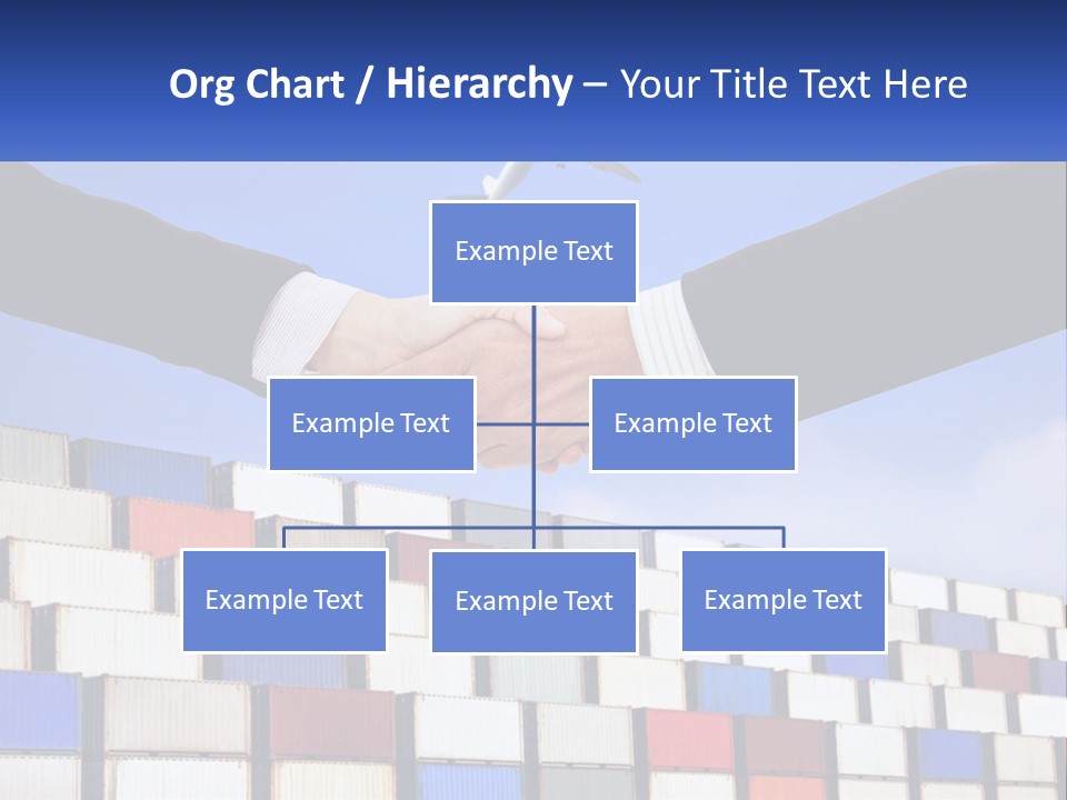 Two People Shaking Hands In Front Of A Wall Of Shipping Containers PowerPoint Template
