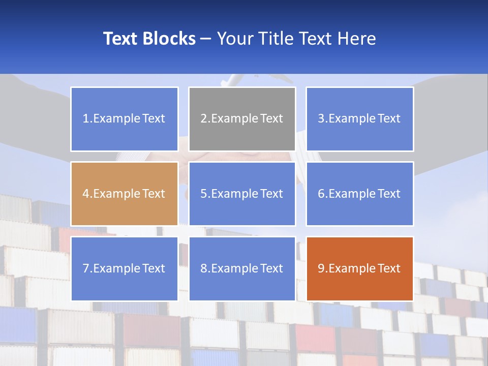 Two People Shaking Hands In Front Of A Wall Of Shipping Containers PowerPoint Template