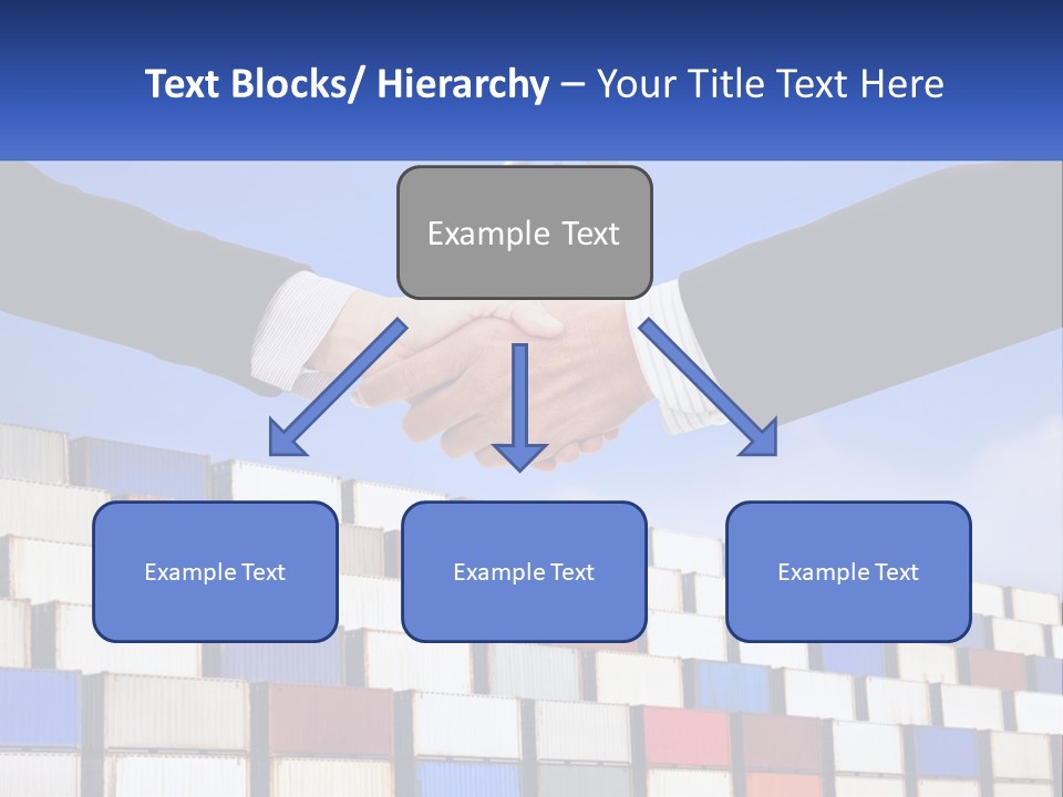 Two People Shaking Hands In Front Of A Wall Of Shipping Containers PowerPoint Template