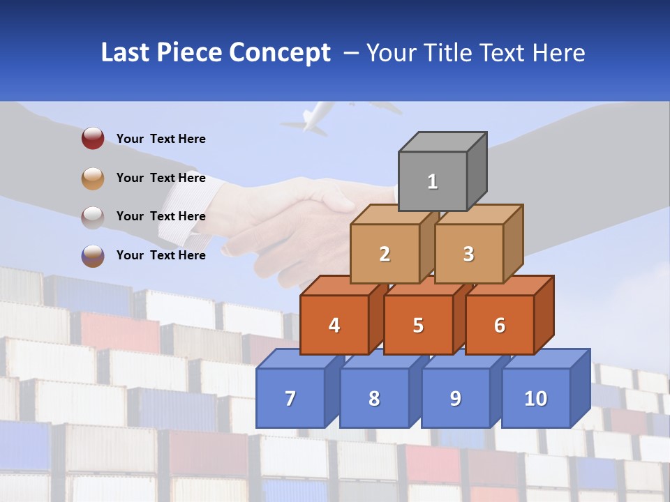 Two People Shaking Hands In Front Of A Wall Of Shipping Containers PowerPoint Template