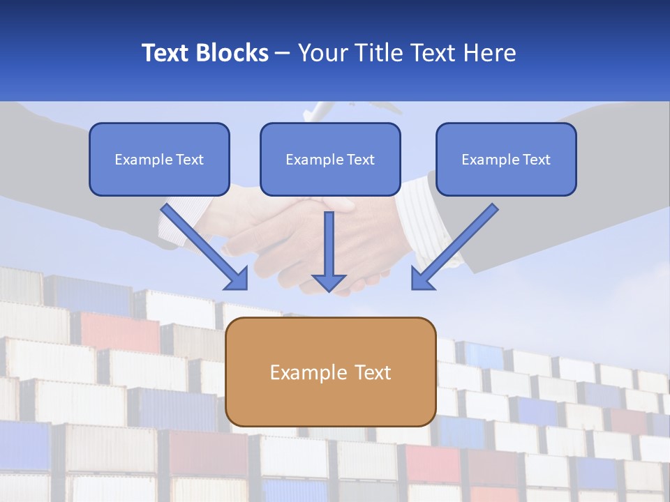 Two People Shaking Hands In Front Of A Wall Of Shipping Containers PowerPoint Template