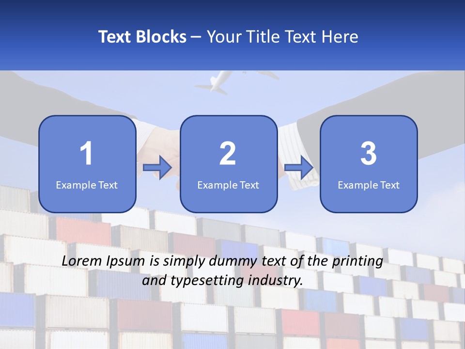 Two People Shaking Hands In Front Of A Wall Of Shipping Containers PowerPoint Template