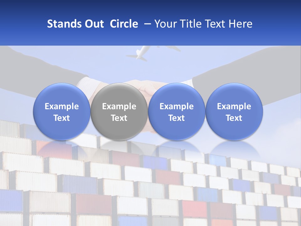 Two People Shaking Hands In Front Of A Wall Of Shipping Containers PowerPoint Template