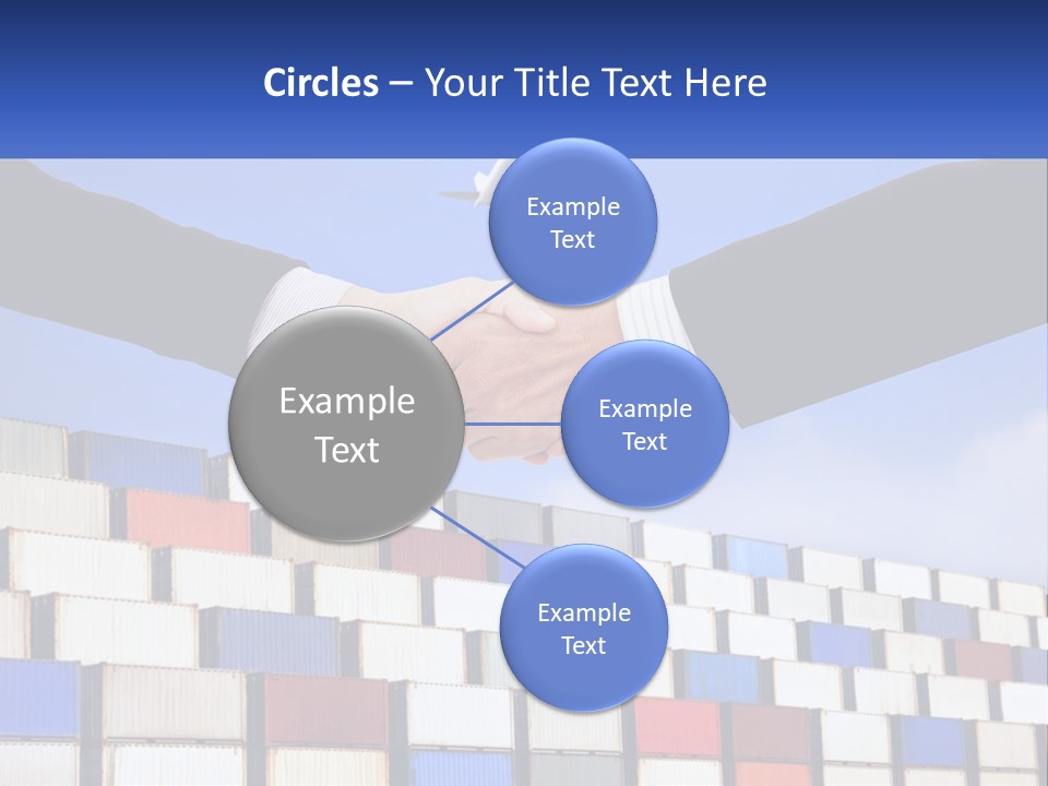 Two People Shaking Hands In Front Of A Wall Of Shipping Containers PowerPoint Template