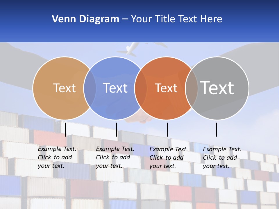 Two People Shaking Hands In Front Of A Wall Of Shipping Containers PowerPoint Template