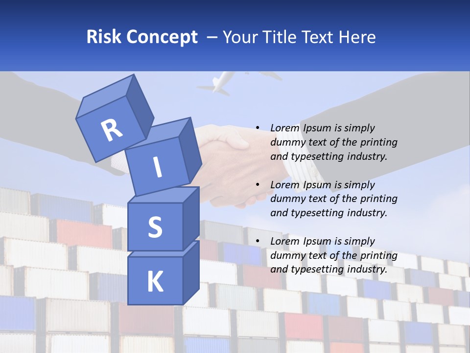 Two People Shaking Hands In Front Of A Wall Of Shipping Containers PowerPoint Template